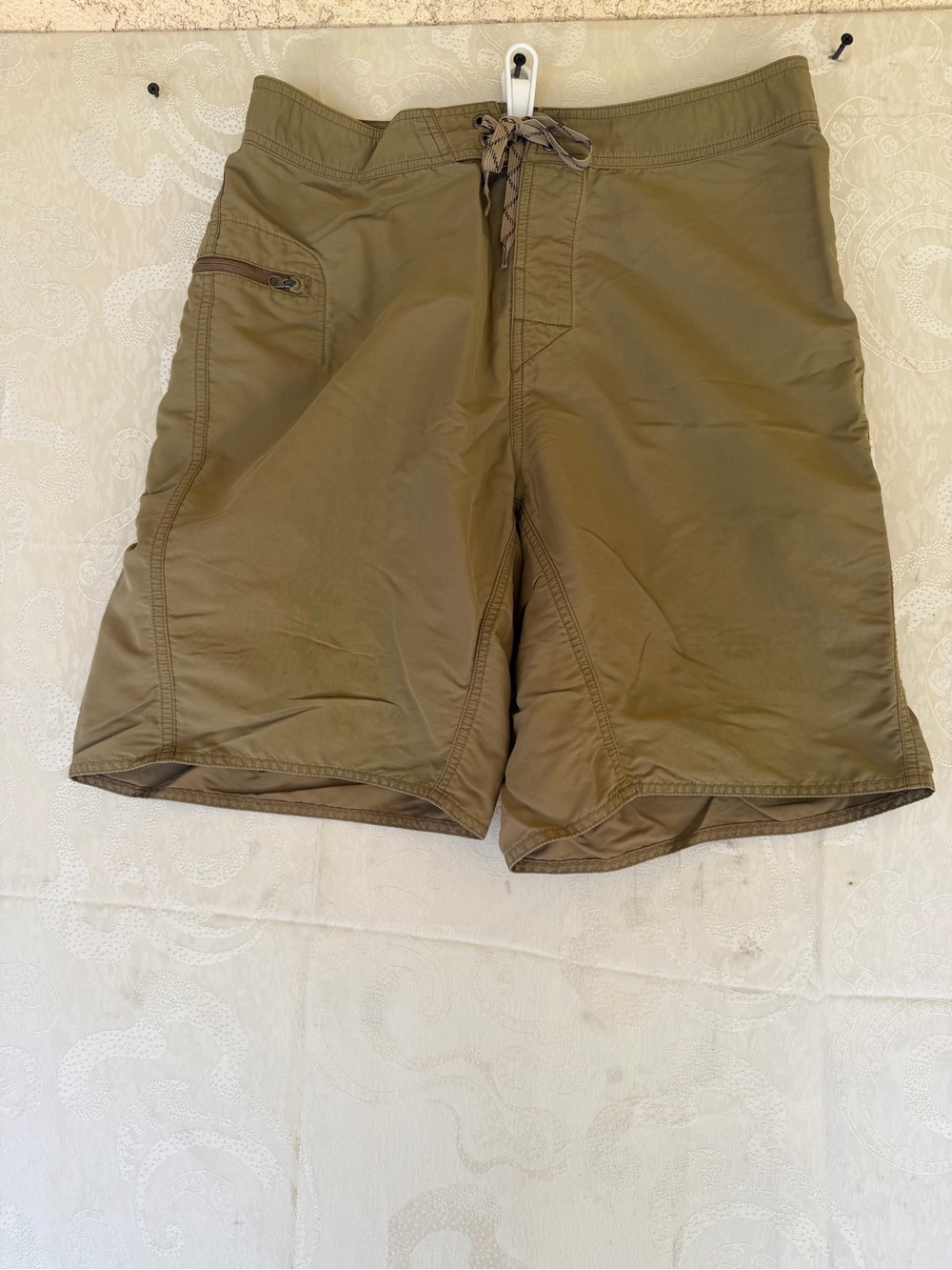 Patagonia Olive Green Men's Hybrid Swim Shorts with Zip Pocket